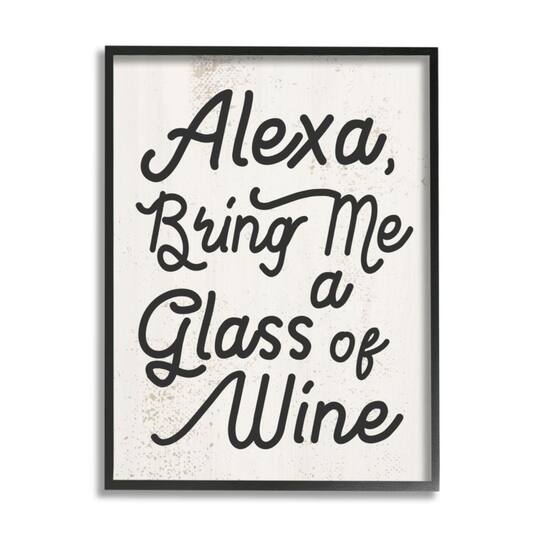 Stupell Industries Alexa Bring Me Wine Distressed Kitchen Sign with Frame